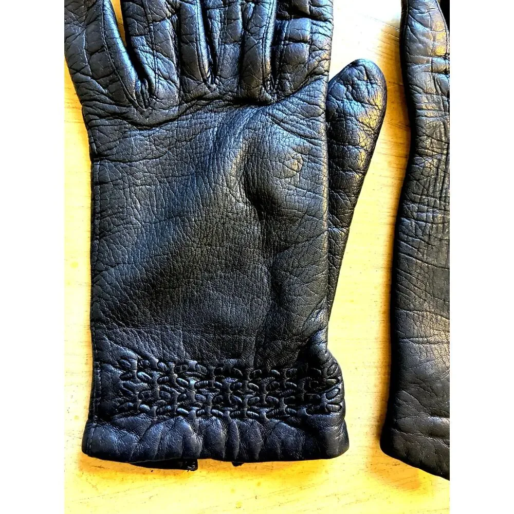 VTG 60s 70s Italian Black Leather Gloves Driving Womens 7 Made in Italy WPL 9111